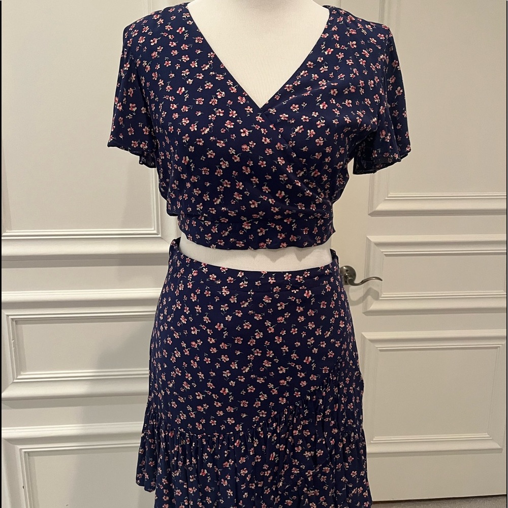 Aqua floral two piece set